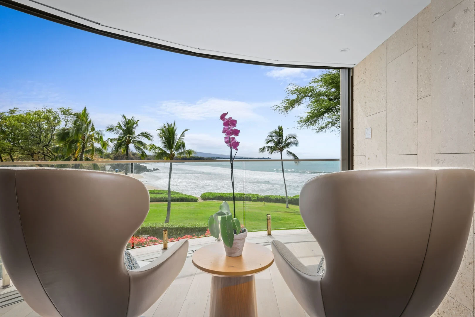 Luxury living room with panoramic ocean view